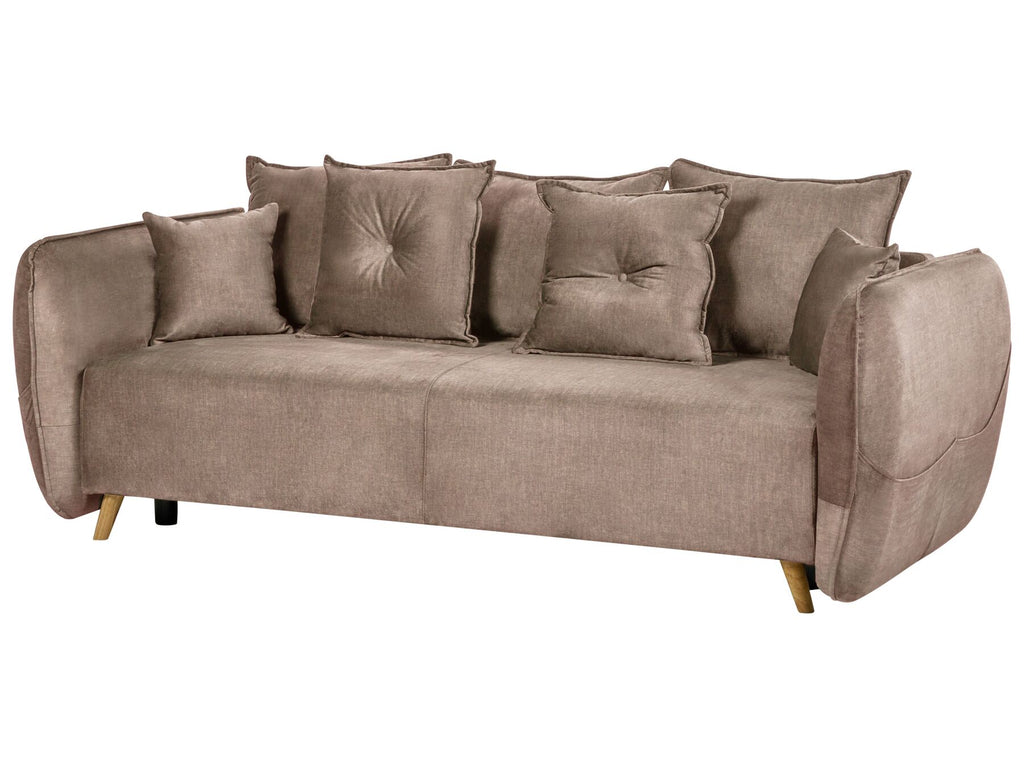 Sofa Bed VALLANES Velvet Light Brown with Storage 2 Seater