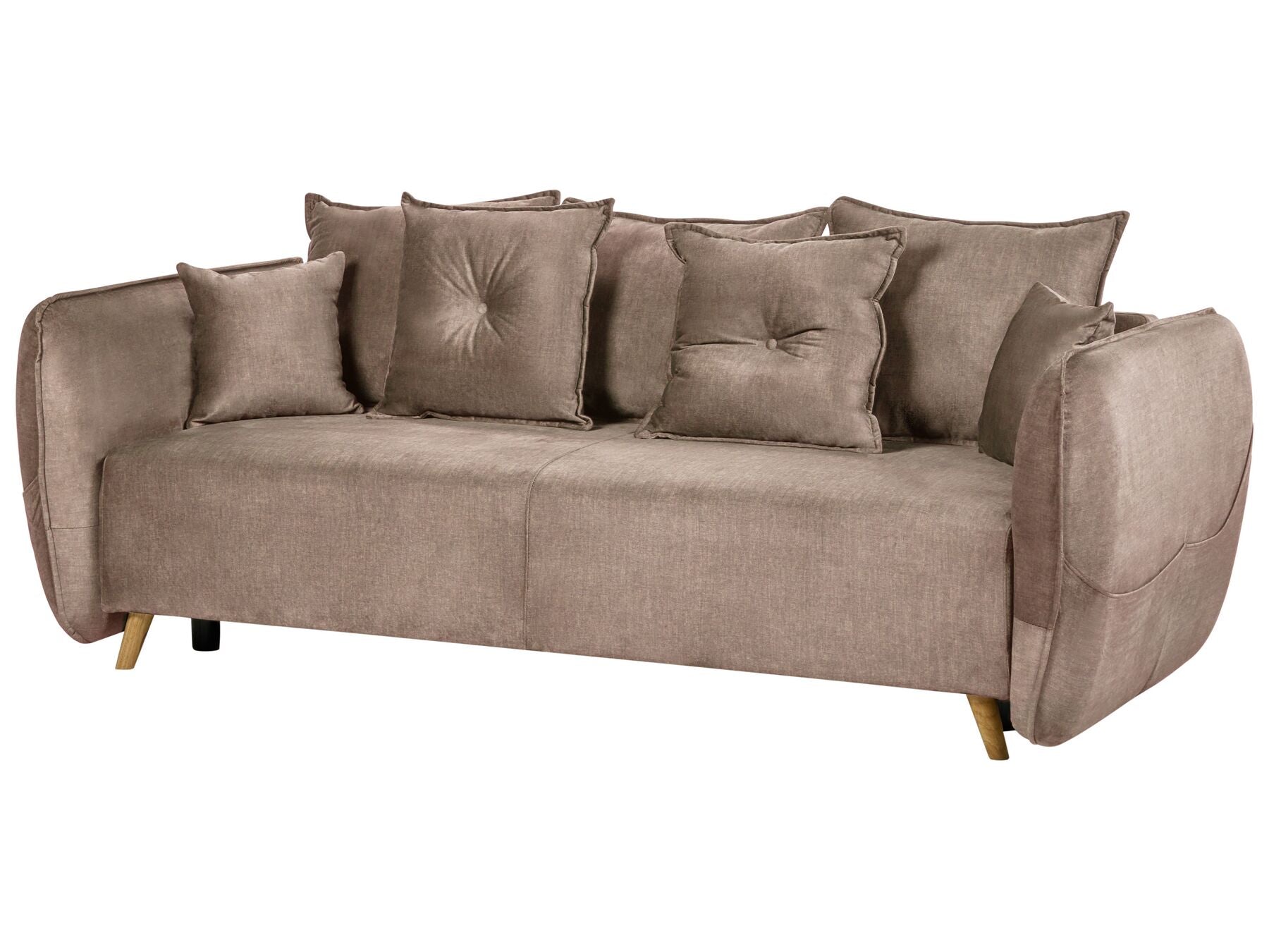 Sofa Bed VALLANES Velvet Light Brown with Storage 2 Seater