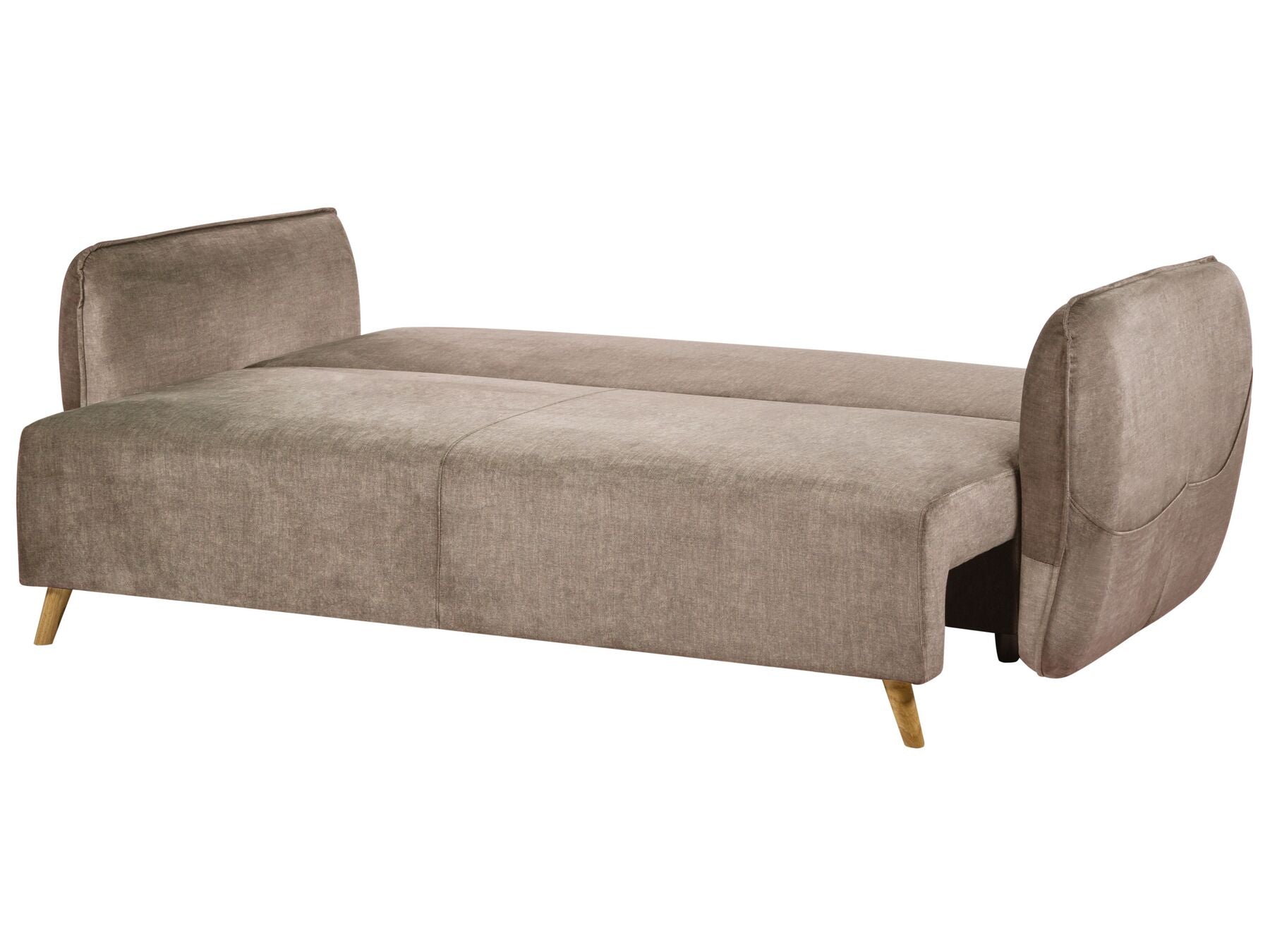 Sofa Bed VALLANES Velvet Light Brown with Storage 2 Seater