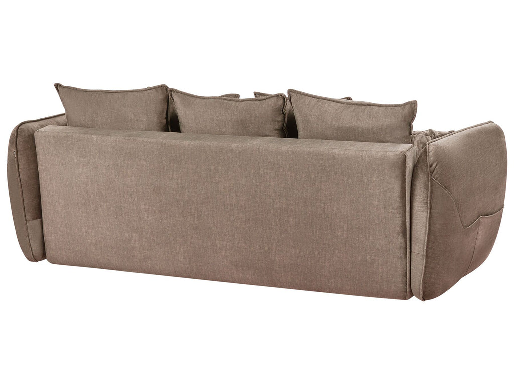 Sofa Bed VALLANES Velvet Light Brown with Storage 2 Seater