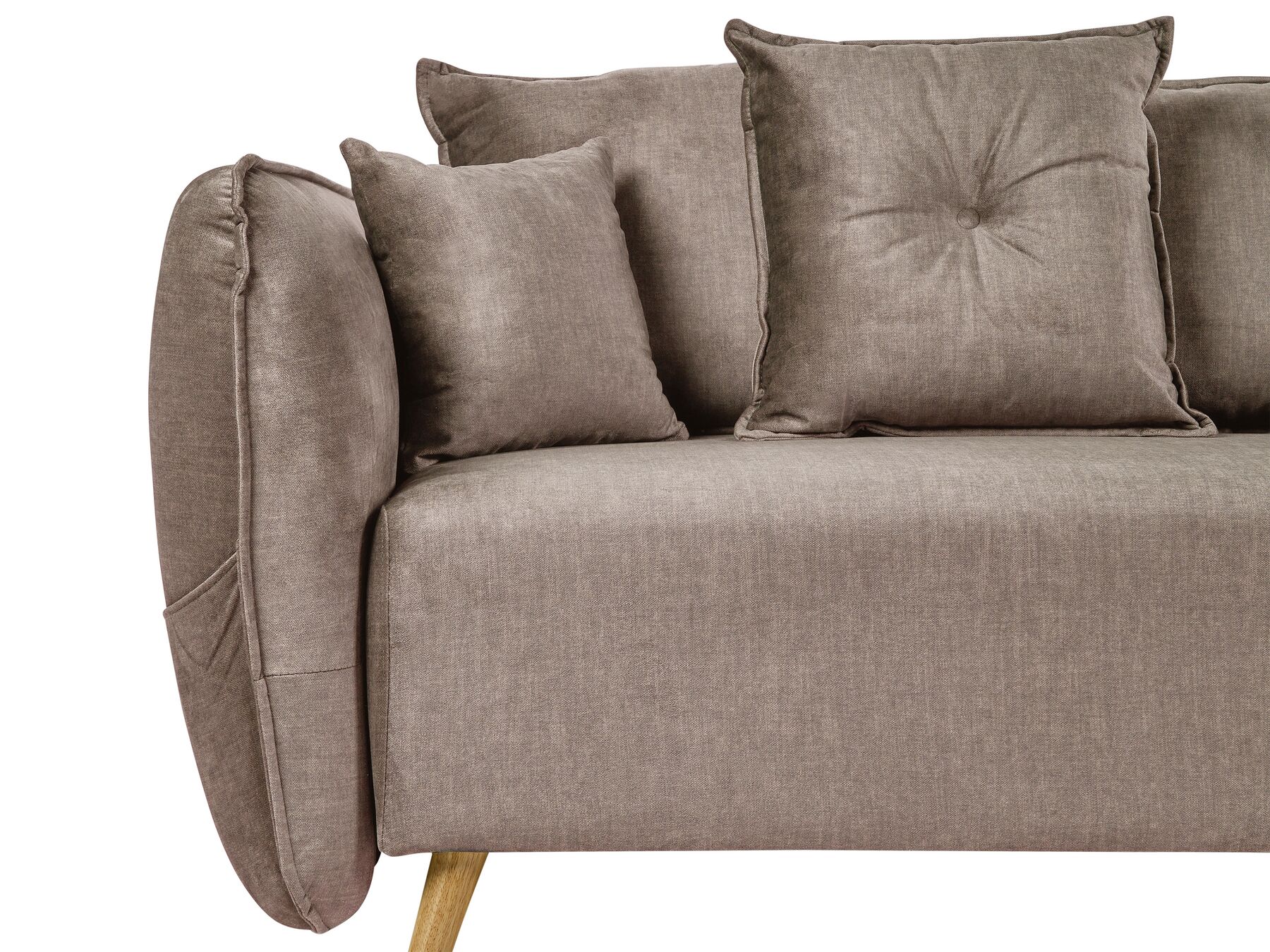 Sofa Bed VALLANES Velvet Light Brown with Storage 2 Seater
