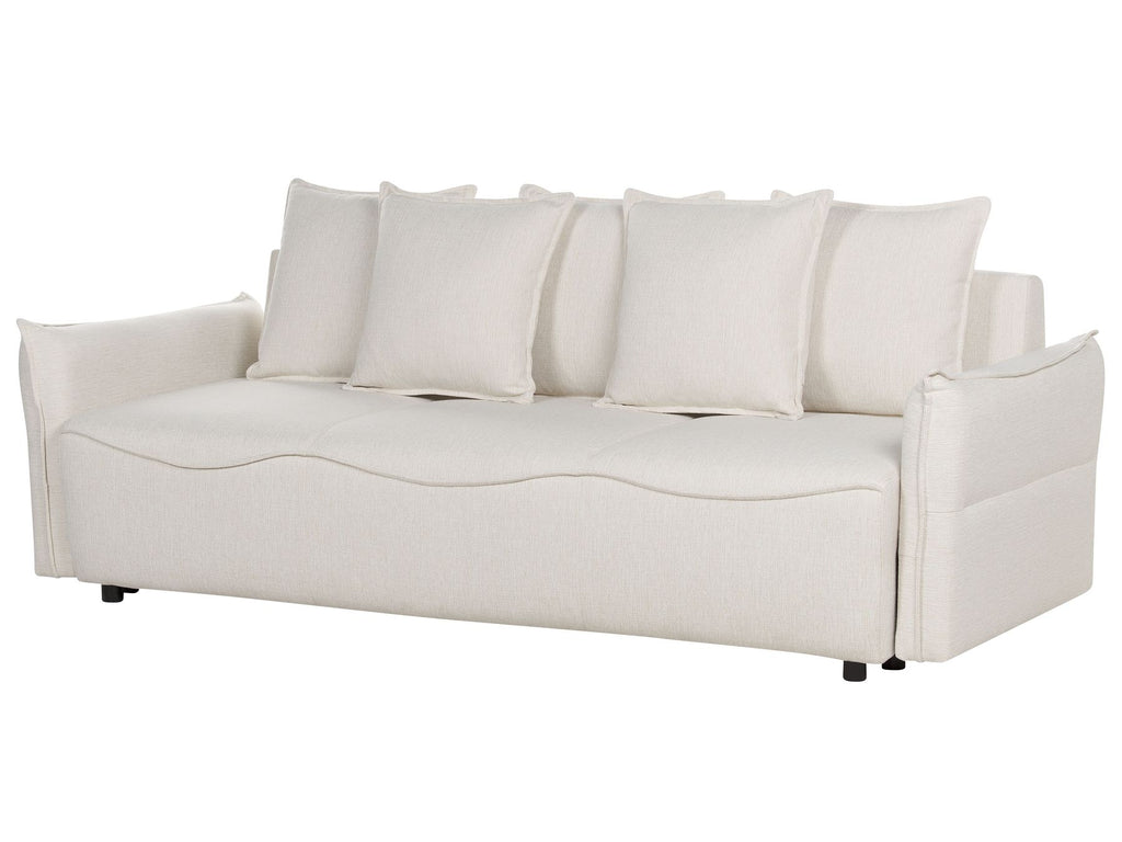 Sofa Bed KRAMA Fabric Off-White with Storage 3 Seater