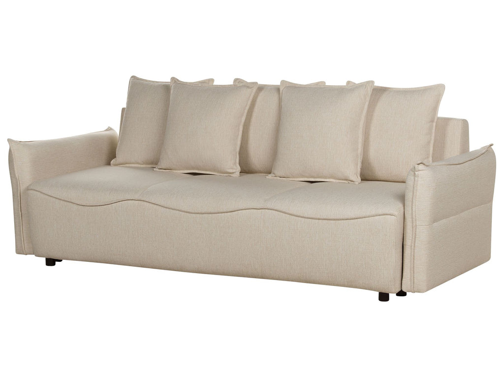Sofa Bed KRAMA Fabric Beige with Storage 3 Seater