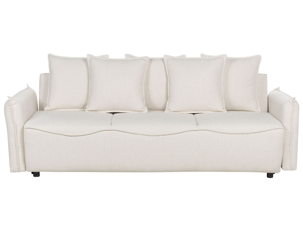 Sofa Bed KRAMA Fabric Off-White with Storage 3 Seater