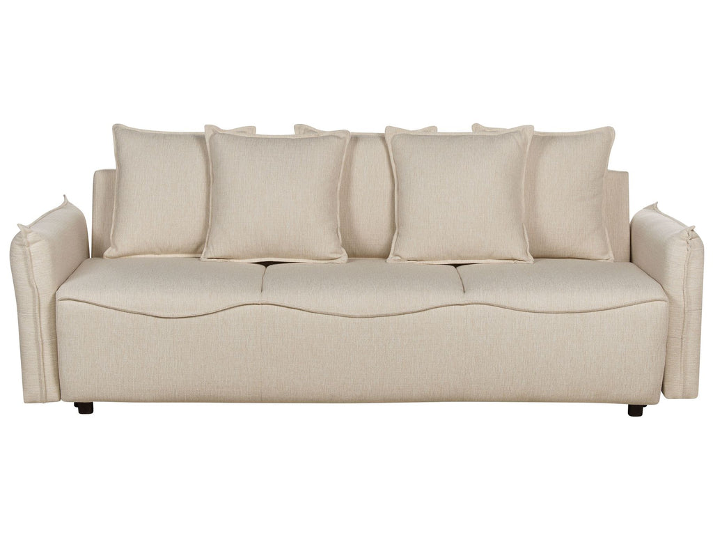 Sofa Bed KRAMA Fabric Beige with Storage 3 Seater
