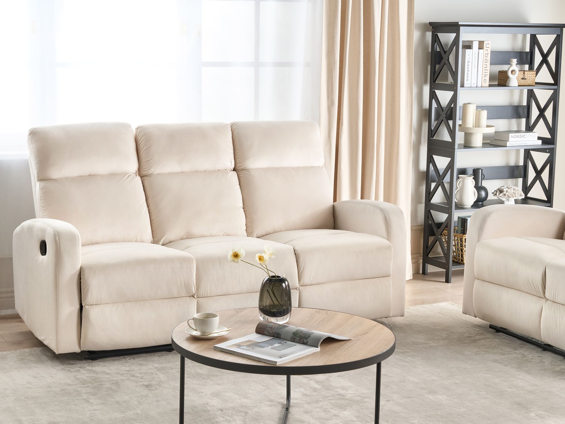 3 Seater Velvet Manual Recliner Sofa White VERDAL