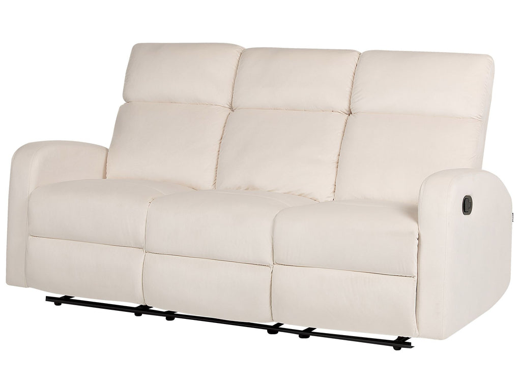 3 Seater Velvet Manual Recliner Sofa White VERDAL