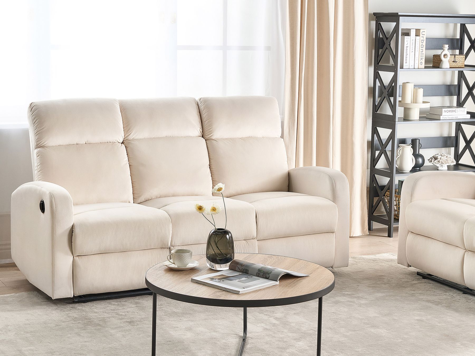 3 Seater Velvet Electric Recliner Sofa White VERDAL