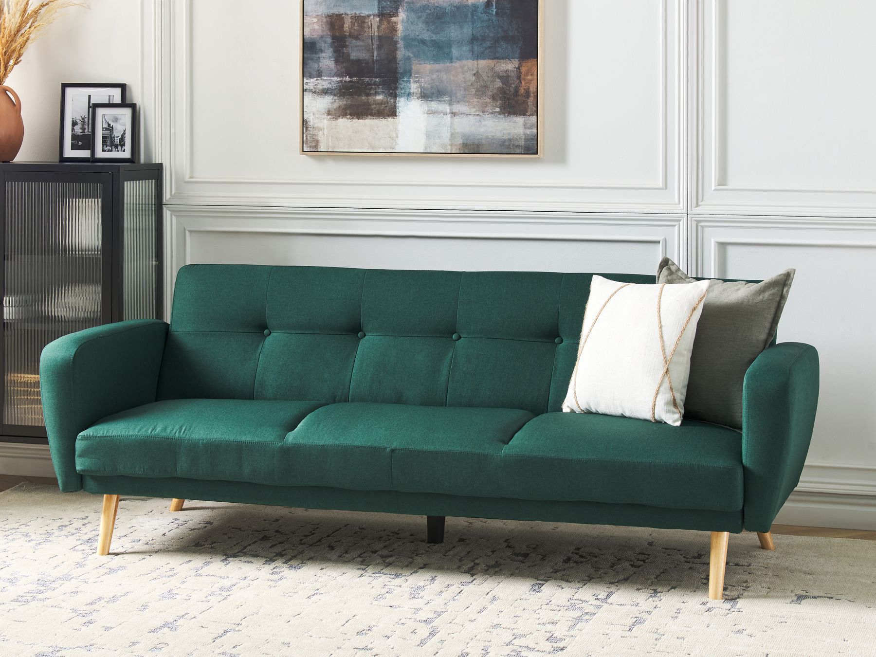 Sofa Bed FLORLI Fabric Dark Green 3 Seater