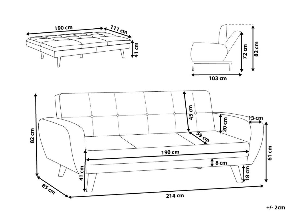 Sofa Bed FLORLI Fabric Dark Green 3 Seater