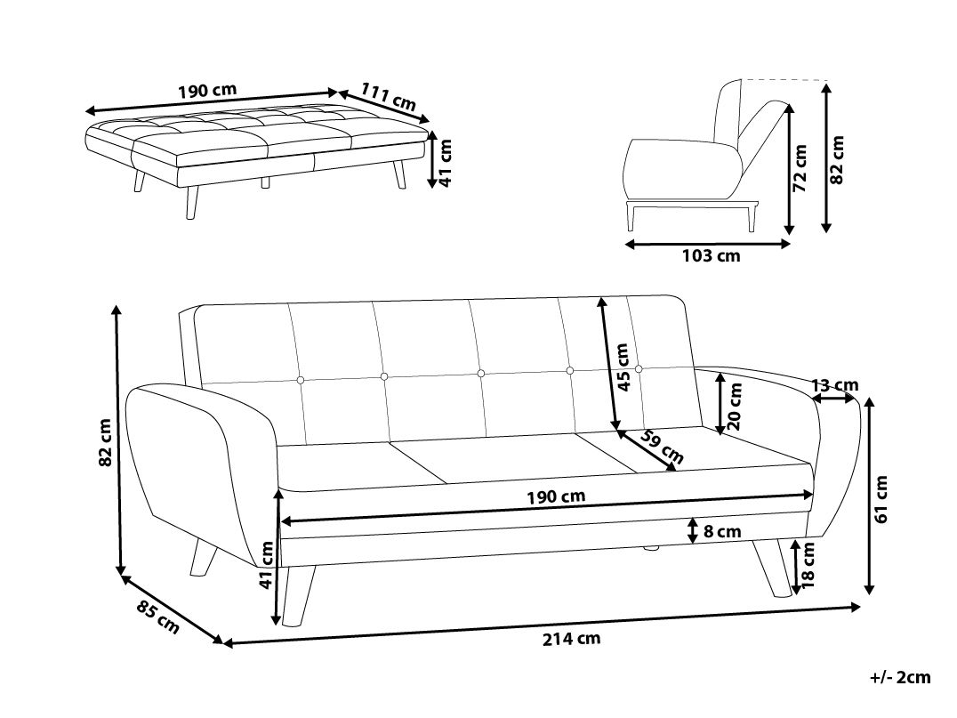 Sofa Bed FLORLI Fabric Dark Green 3 Seater