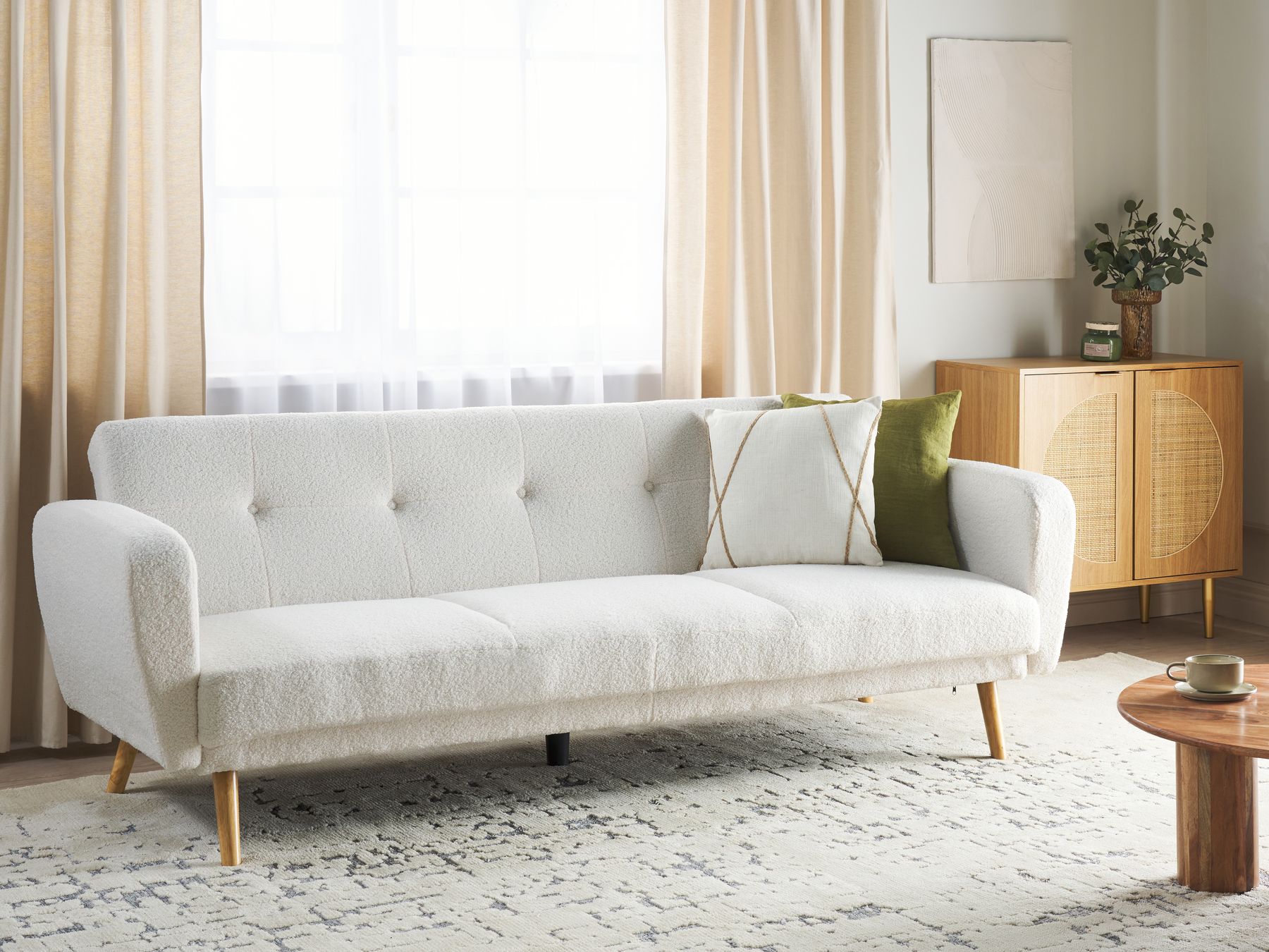 Sofa Bed FLORLI Boucle Off-White 3 Seater