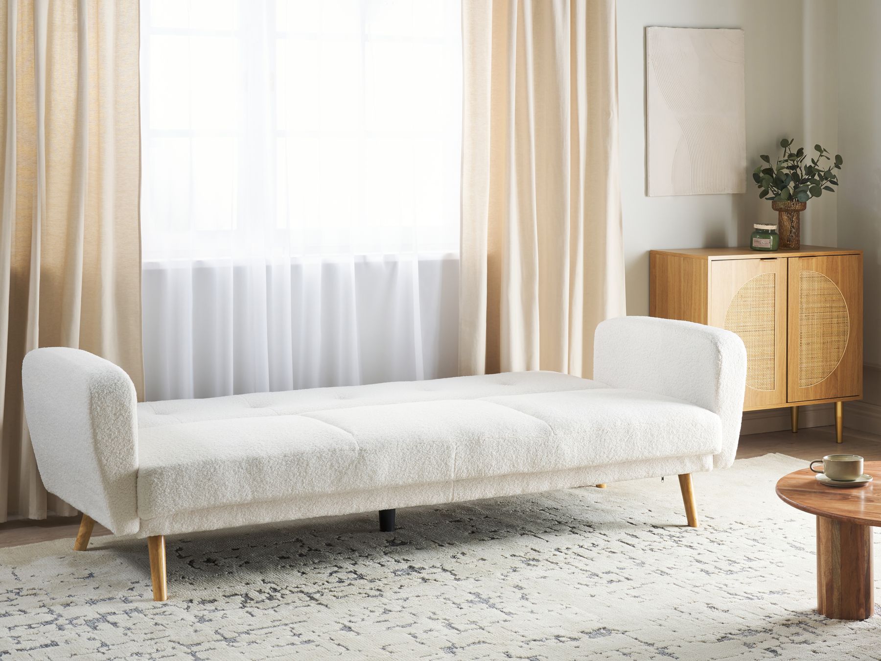 Sofa Bed FLORLI Boucle Off-White 3 Seater