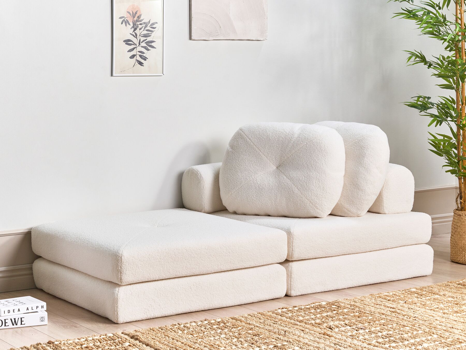 Single Sofa Bed OLDEN Boucle White