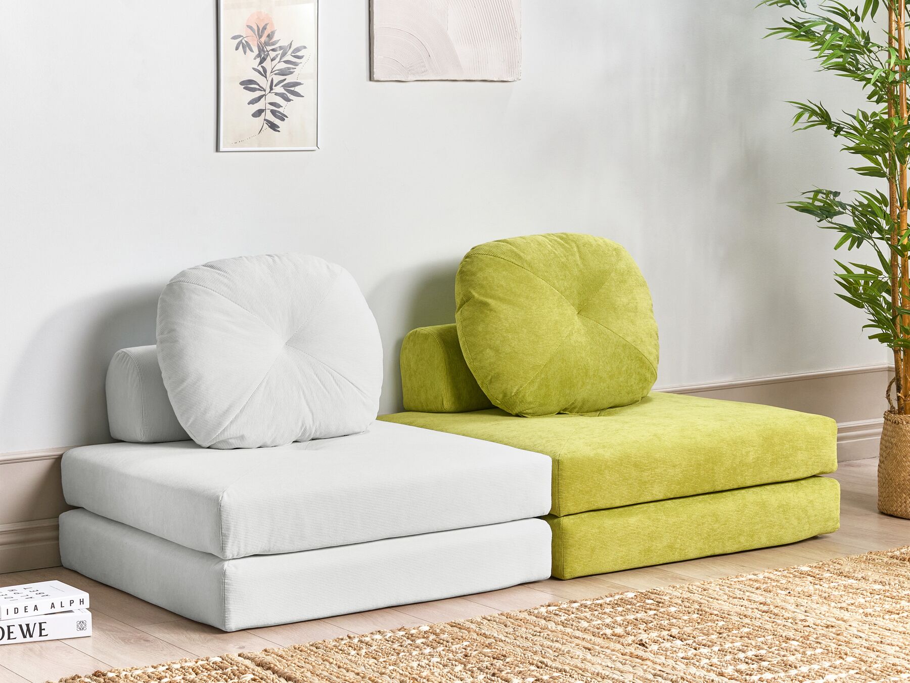 Single Sofa Bed OLDEN Corduroy Off-White