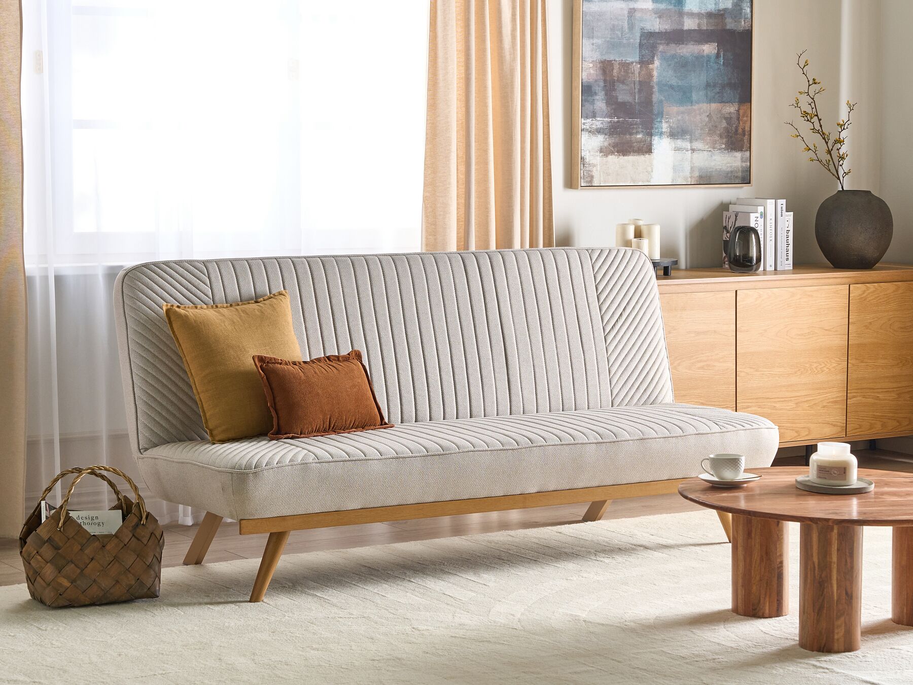 Fabric Sofa Bed Beige KALFAFELL