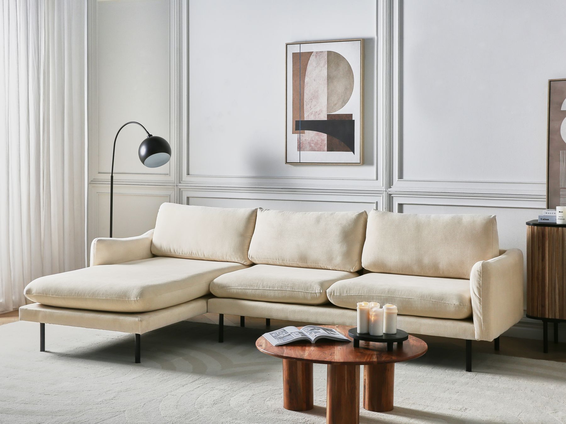 Corner Sofa VINTERBRO Fabric Light Beige 4 Seater Right Hand