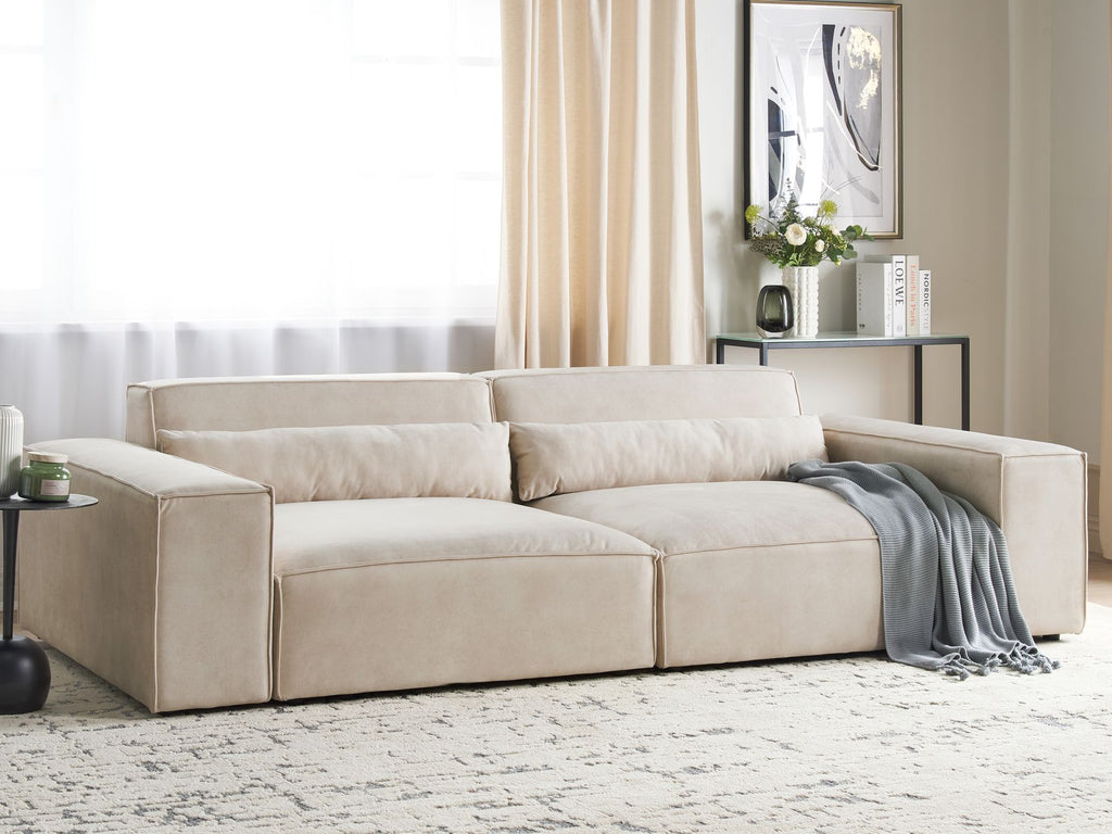 2 Seater Modular Velvet Sofa Beige HELLNAR