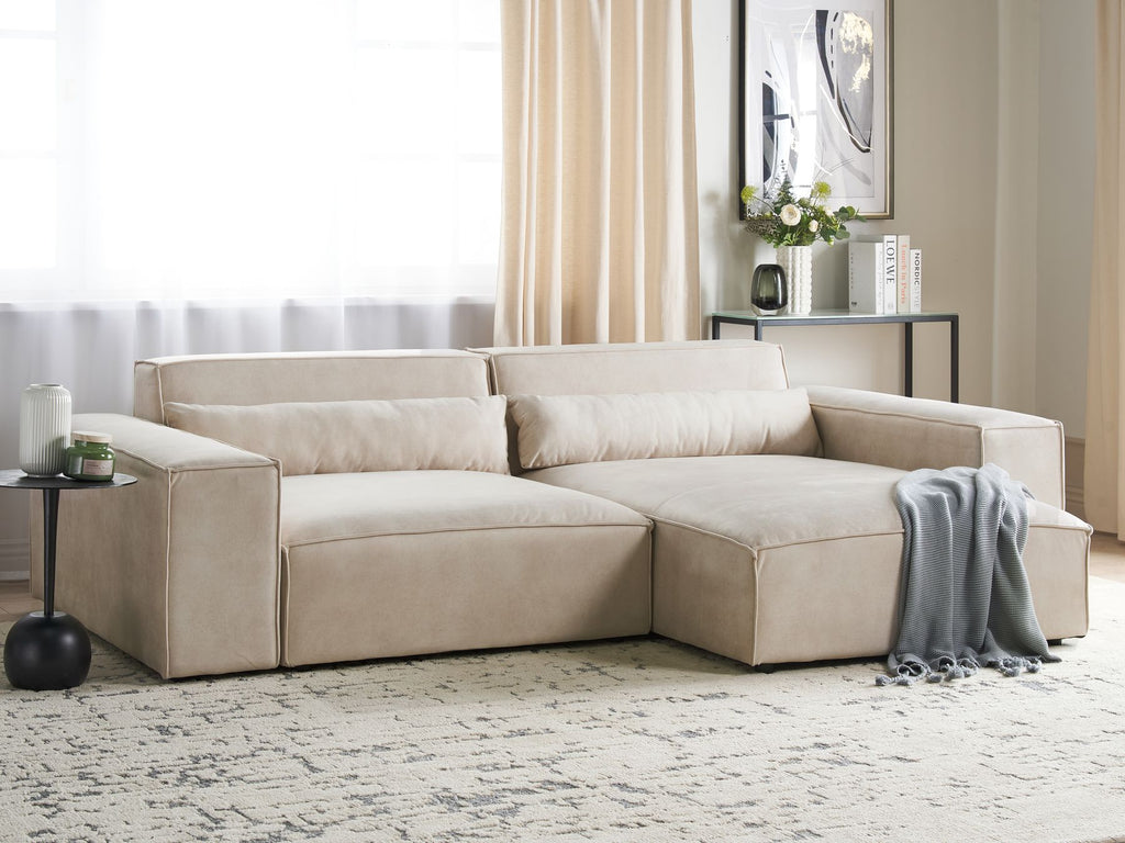 Left Hand 2 Seater Modular Velvet Corner Sofa Beige HELLNAR