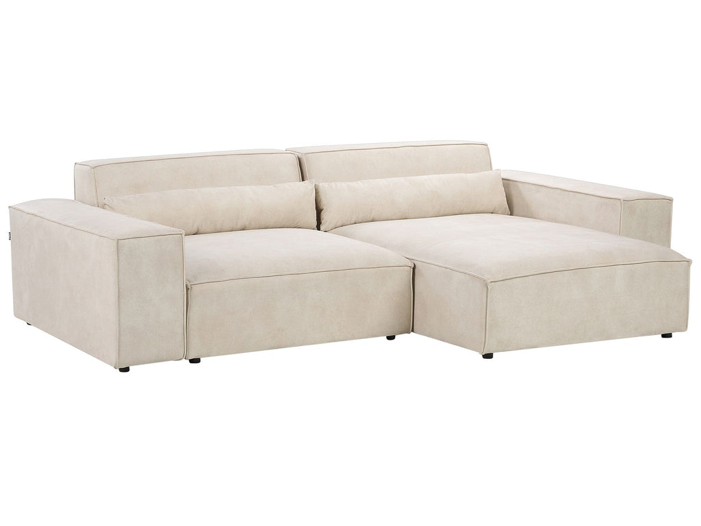 Left Hand 2 Seater Modular Velvet Corner Sofa Beige HELLNAR