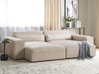 Modular Corner Sofa HELLNAR Velvet Light Beige with Ottoman 2 Seater Left Hand