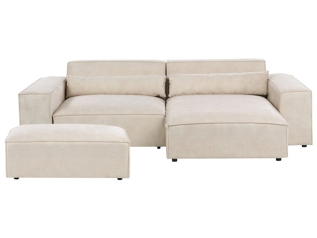 Modular Corner Sofa HELLNAR Velvet Light Beige with Ottoman 2 Seater Left Hand