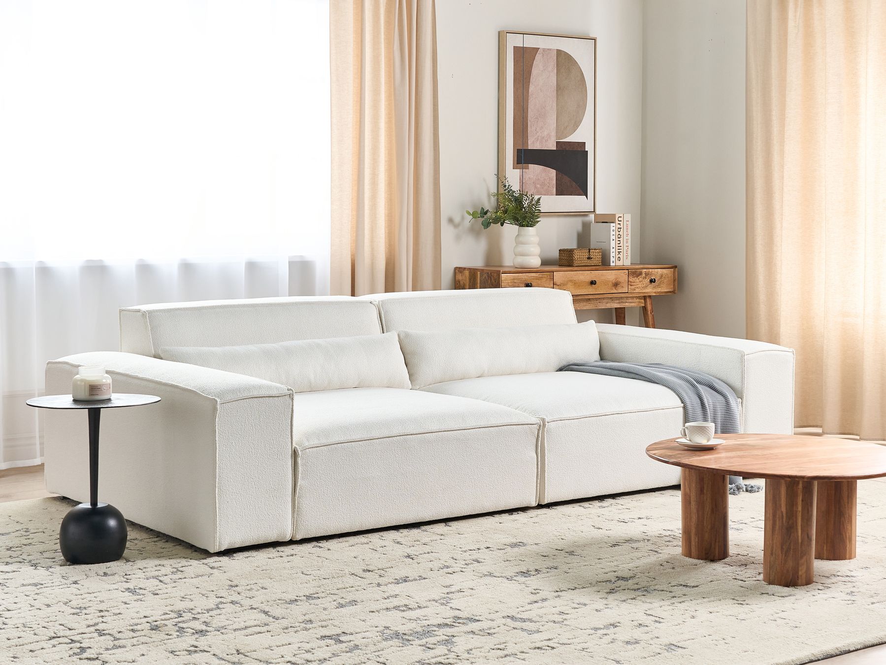 2 Seater Modular Boucle Sofa White HELLNAR