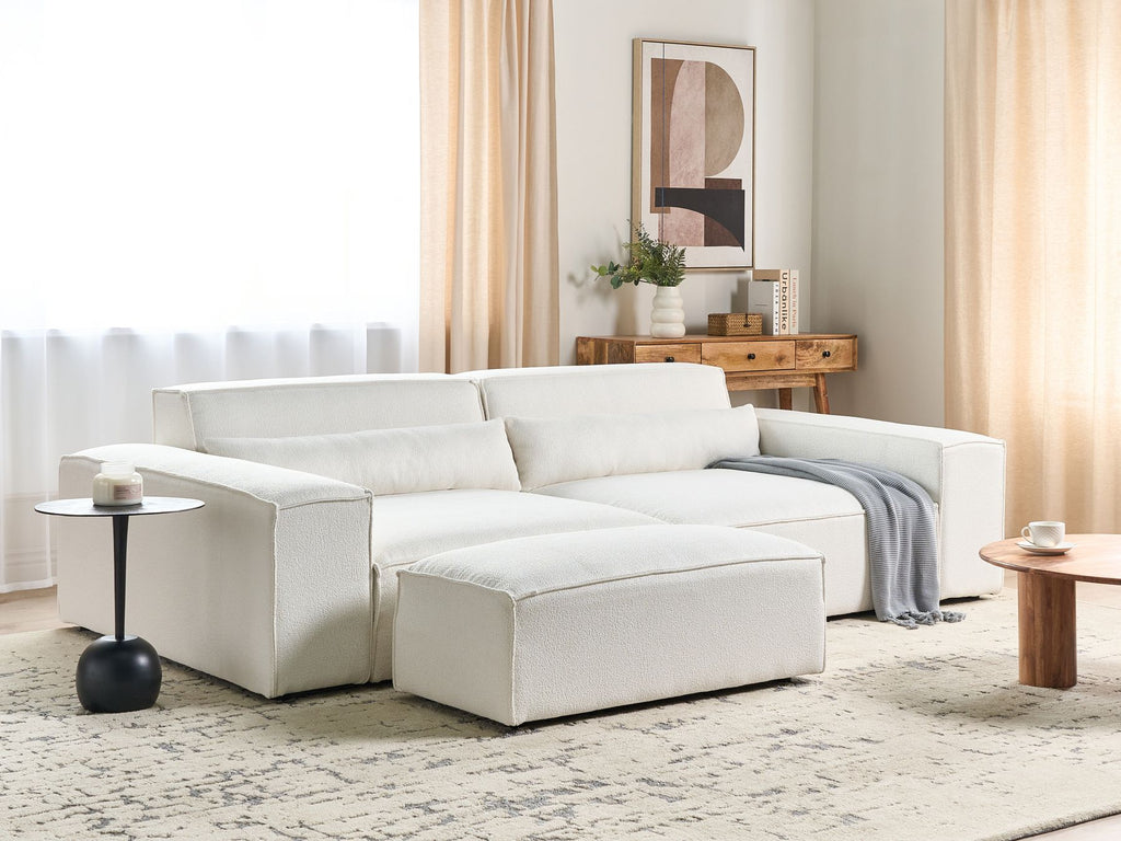 Modular Sofa HELLNAR Boucle Off-White with Ottoman 2 Seater