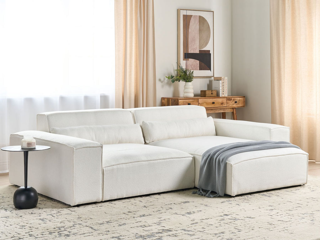 Modular Corner Sofa HELLNAR Boucle Off-White 2 Seater Left Hand