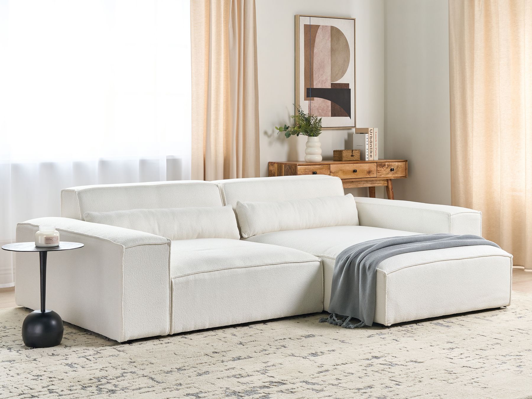 Modular Corner Sofa HELLNAR Boucle Off-White 2 Seater Left Hand