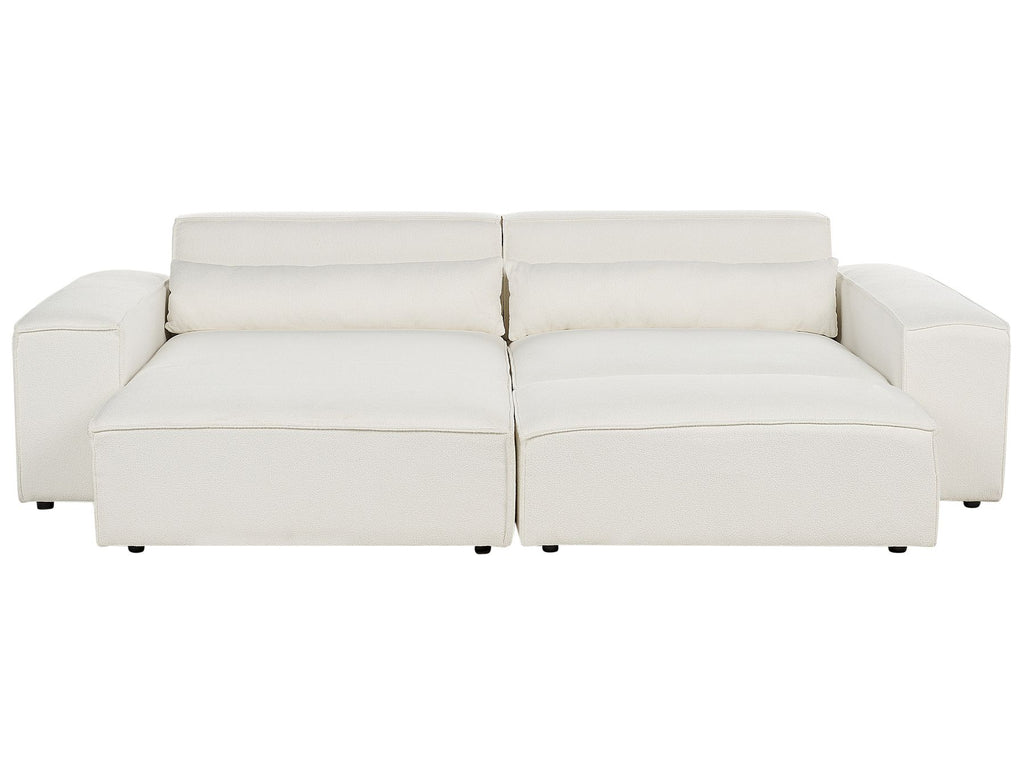 Modular Corner Sofa HELLNAR Boucle Off-White with Ottoman 2 Seater Right Hand