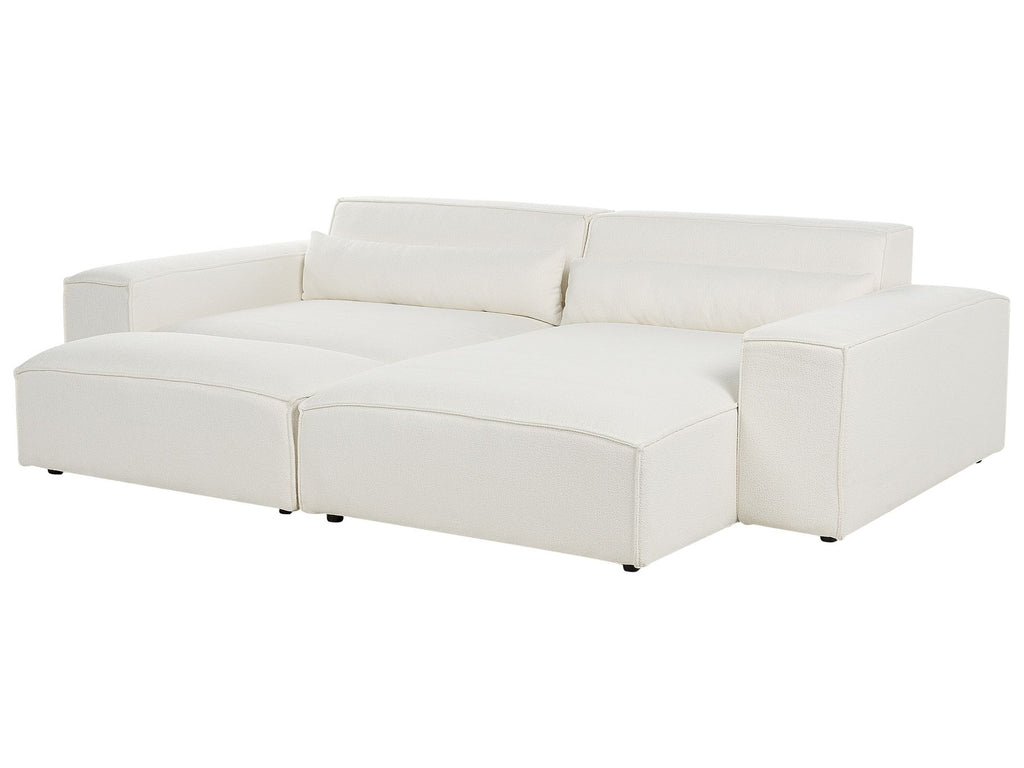 Modular Corner Sofa HELLNAR Boucle Off-White with Ottoman 2 Seater Left Hand