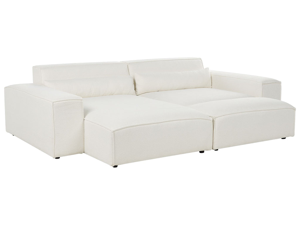 Modular Corner Sofa HELLNAR Boucle Off-White with Ottoman 2 Seater Right Hand