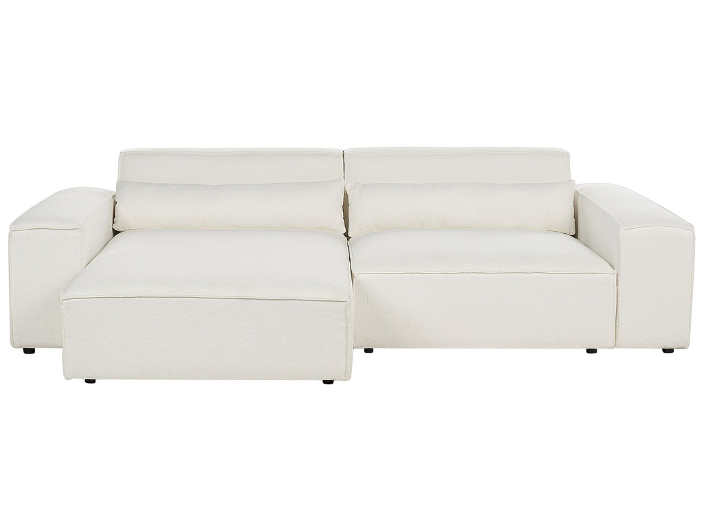 Modular Corner Sofa HELLNAR Boucle Off-White with Ottoman 2 Seater Right Hand