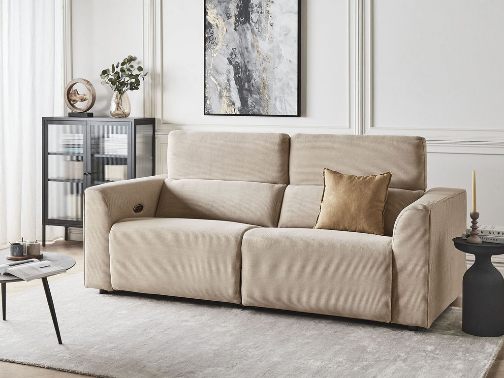 2 Seater Corduroy Electric Recliner Sofa with USB Port Sand Beige ULVEN
