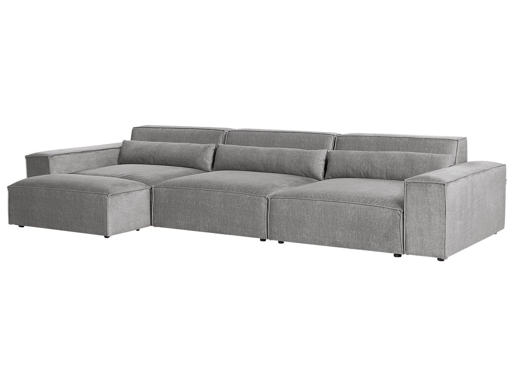 3 Seater Modular Fabric Sofa with Ottoman Grey HELLNAR