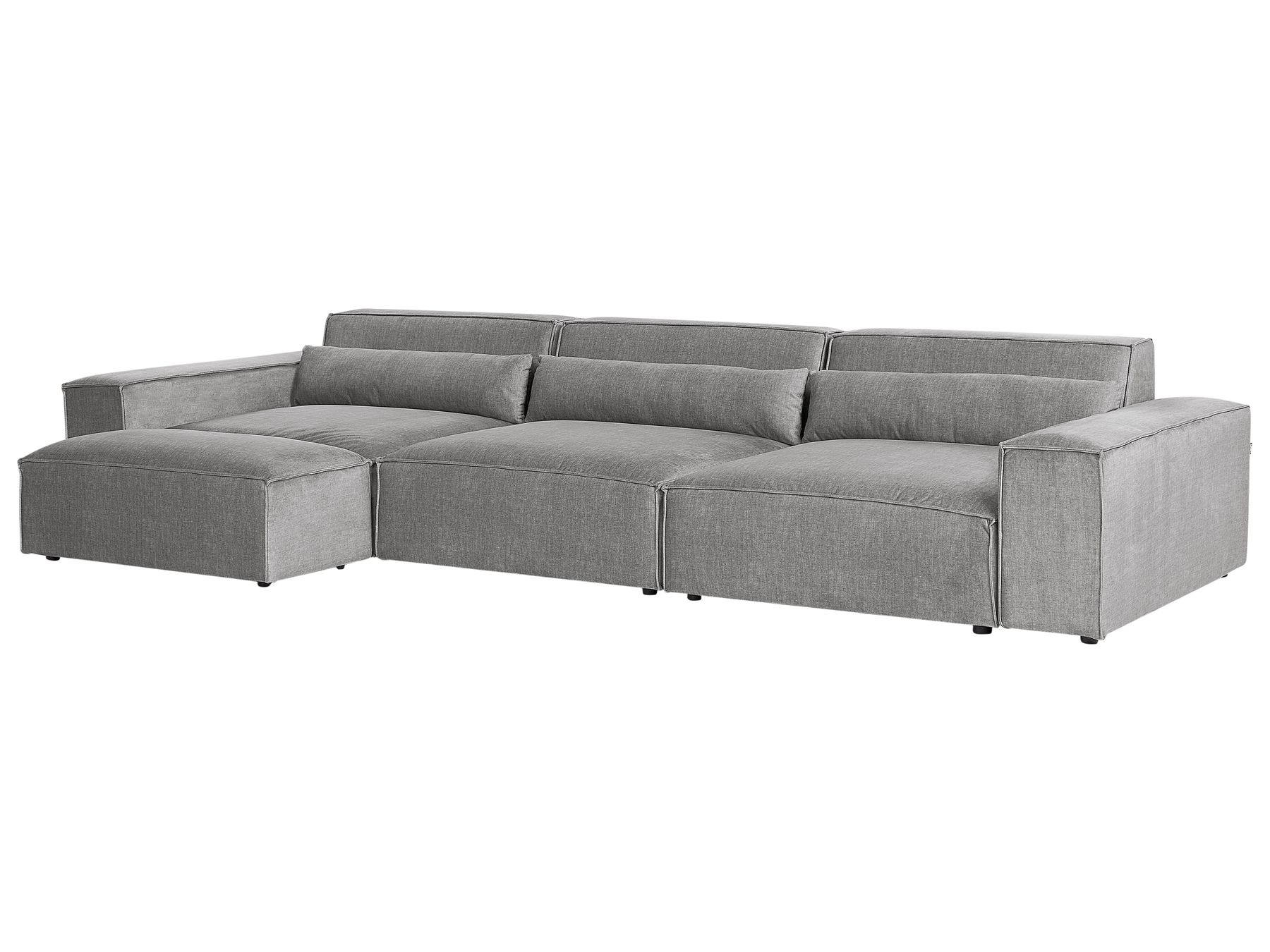 3 Seater Modular Fabric Sofa with Ottoman Grey HELLNAR