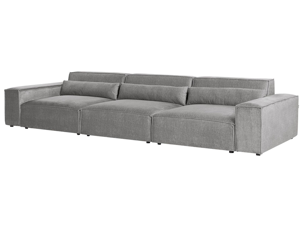 3 Seater Modular Fabric Sofa with Ottoman Grey HELLNAR