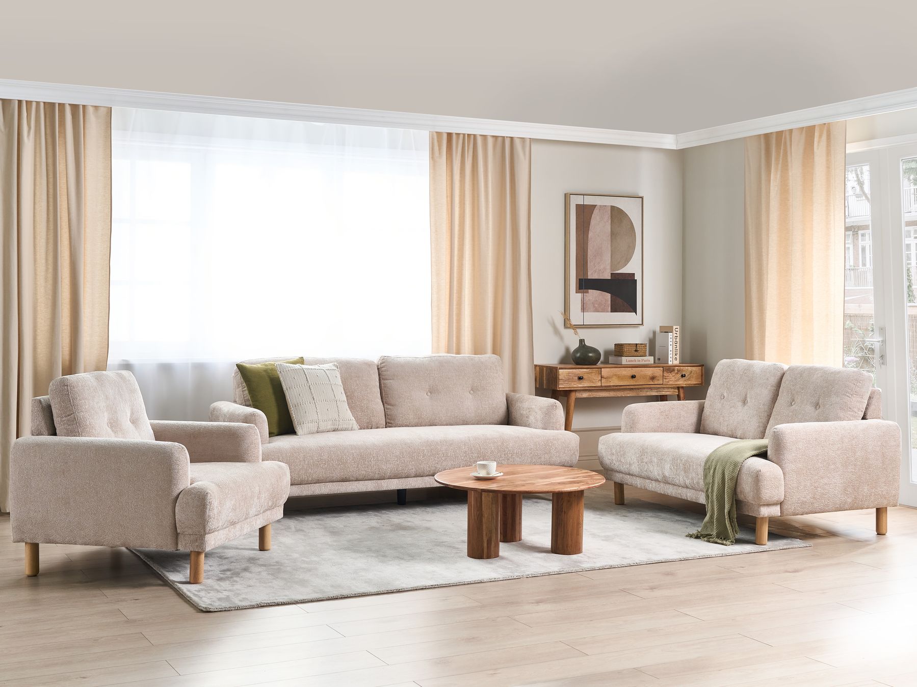 3 Seater Boucle Sofa Beige TUVE