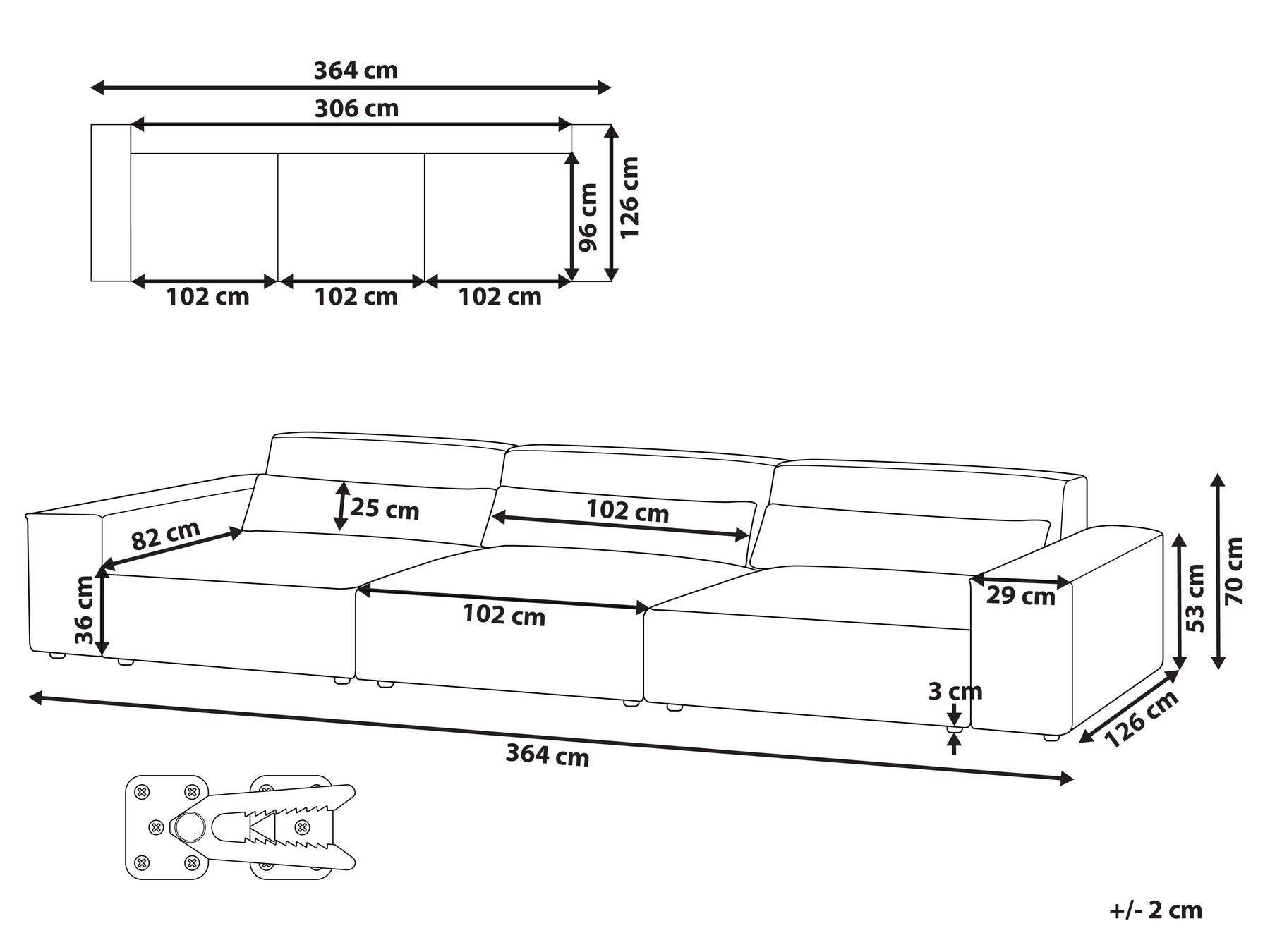 3 Seater Modular Fabric Sofa Brown HELLNAR