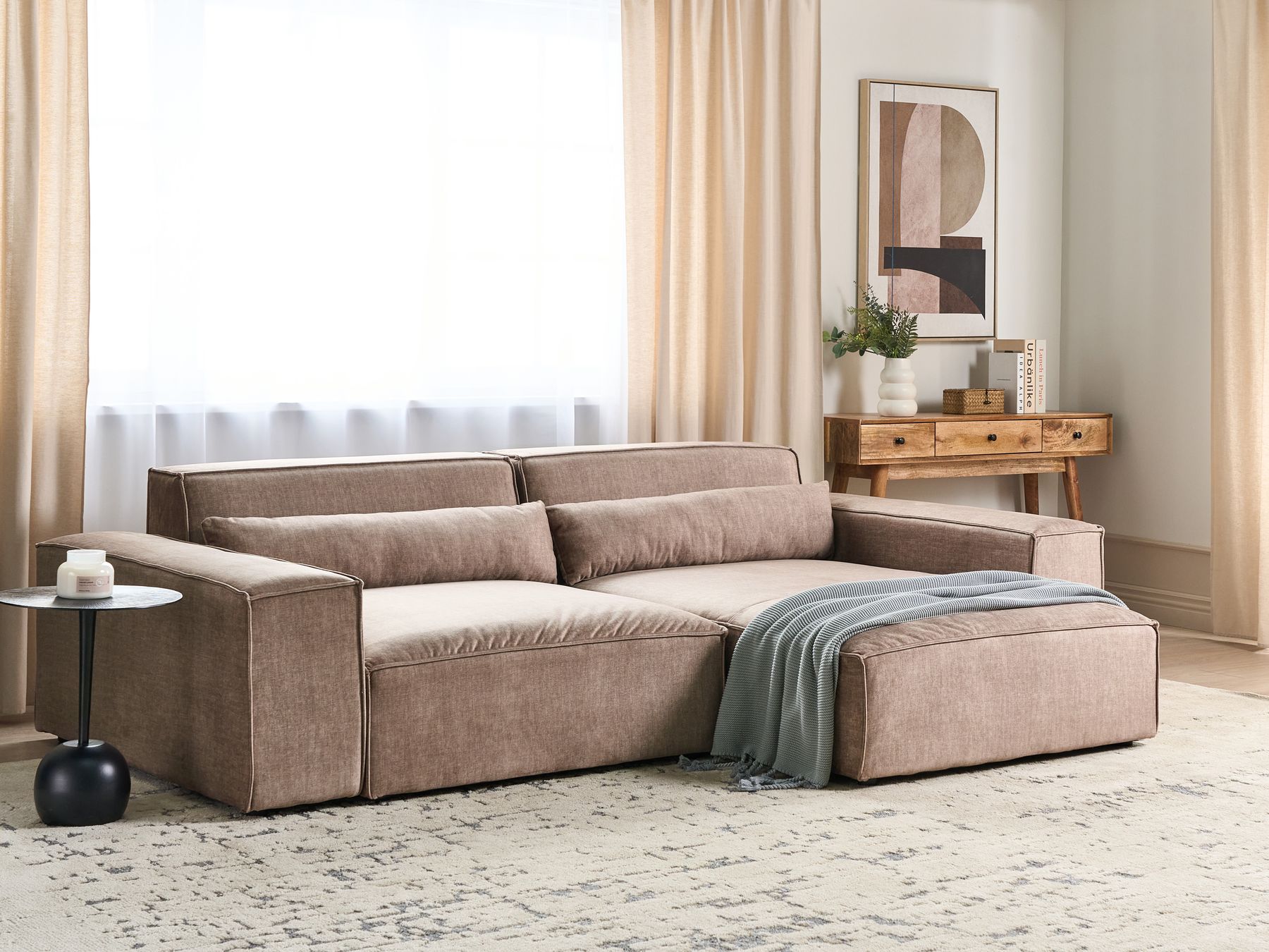 Modular Corner Sofa HELLNAR Fabric Light Brown 2 Seater Left Hand