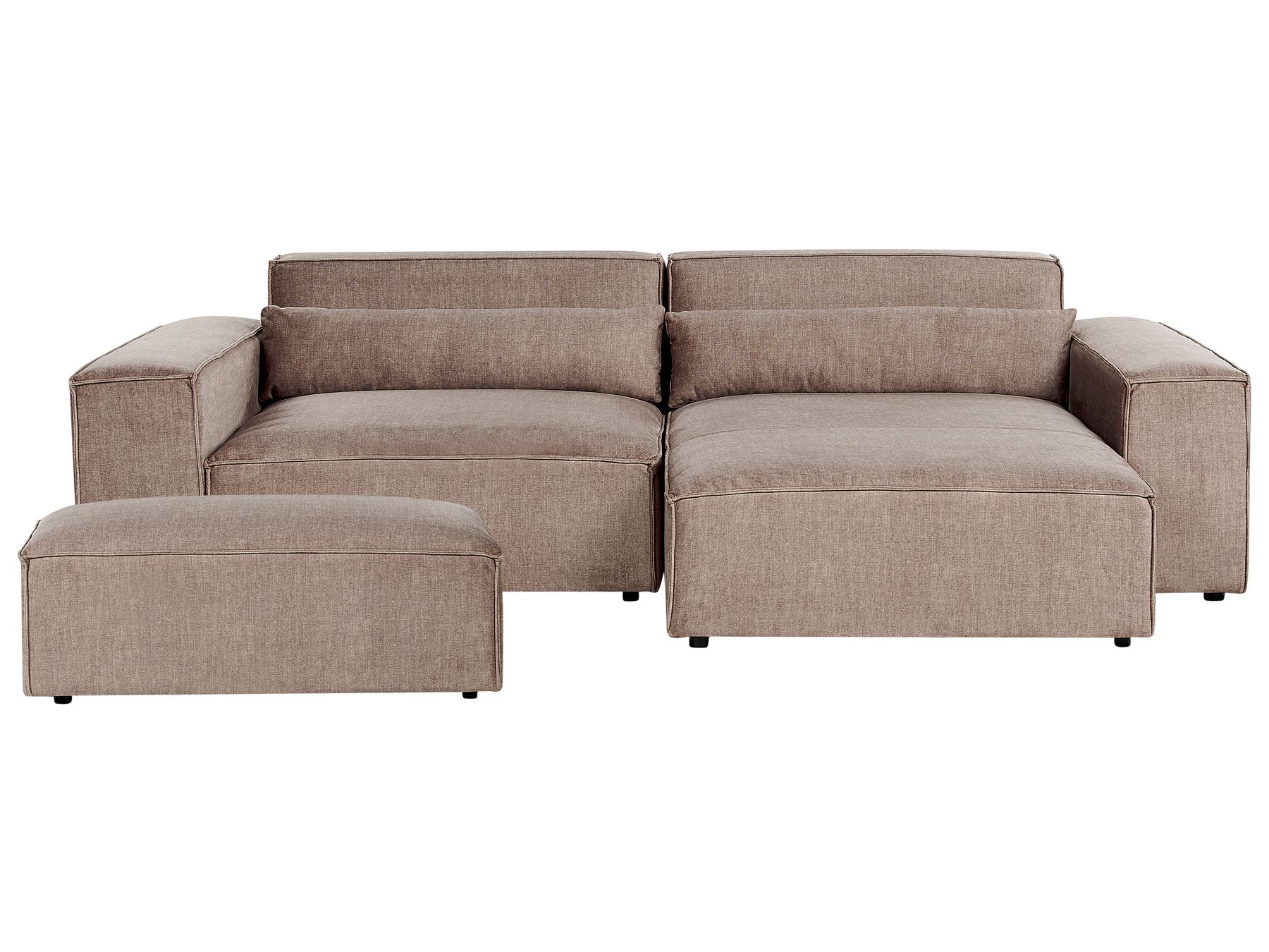 Left Hand 2-Seater Modular Fabric Corner Sofa with Ottoman Brown HELLNAR