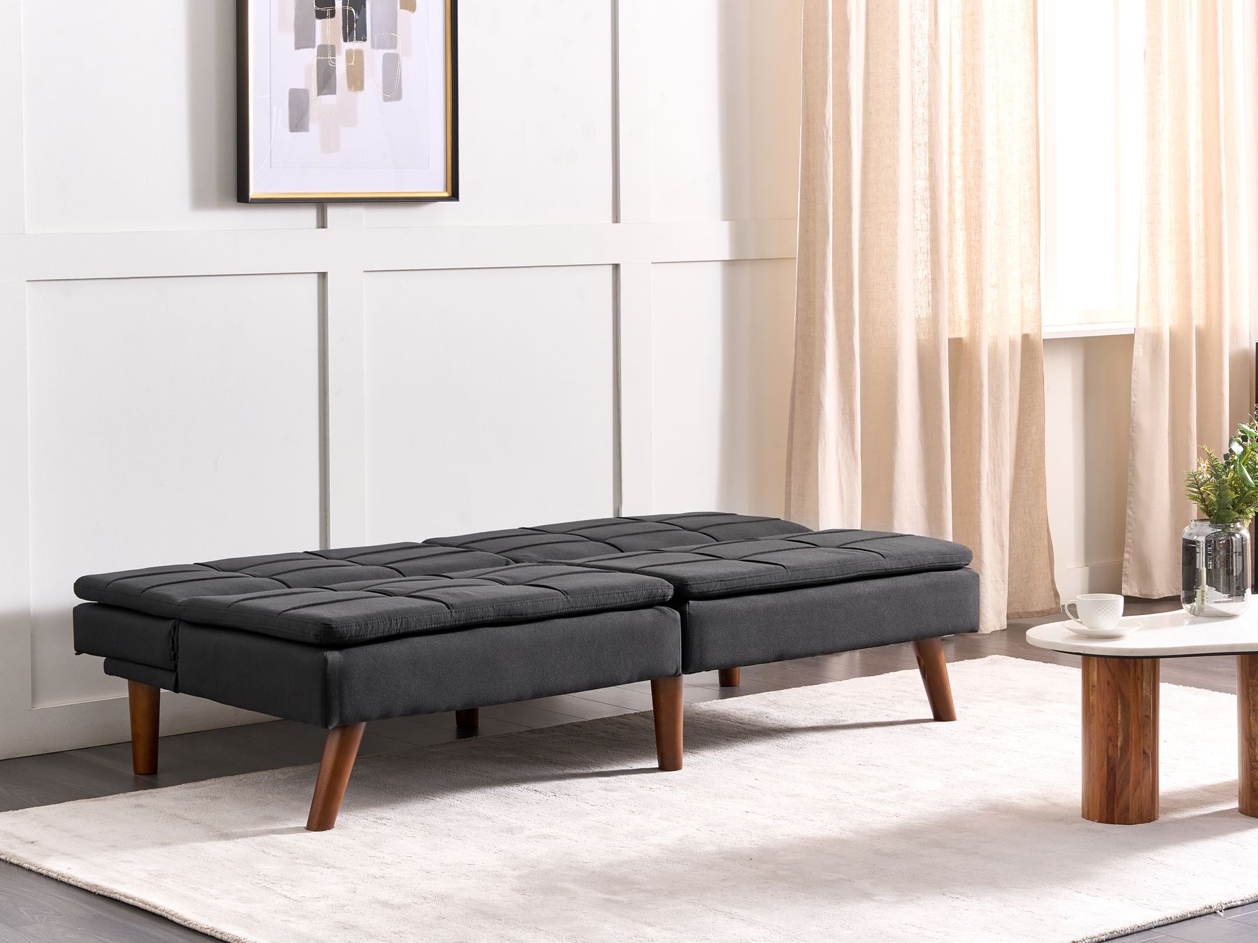 Sofa Bed RONNE Fabric Black 3 Seater