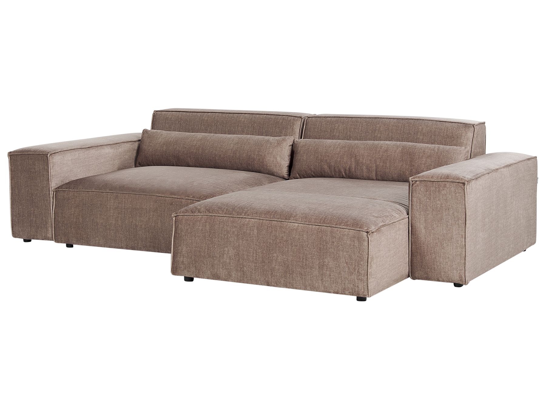 Left Hand 2-Seater Modular Fabric Corner Sofa with Ottoman Brown HELLNAR