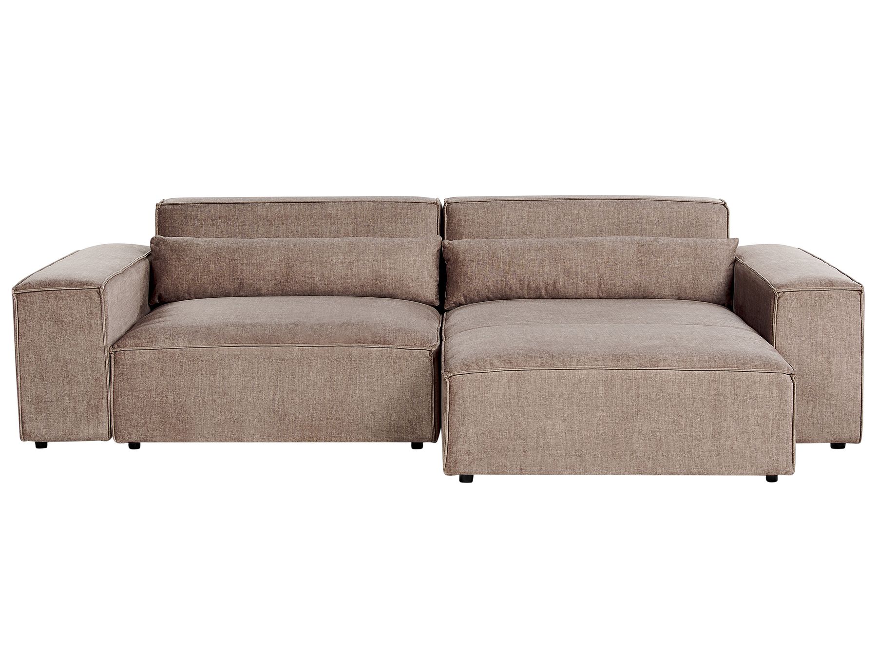 Left Hand 2-Seater Modular Fabric Corner Sofa with Ottoman Brown HELLNAR