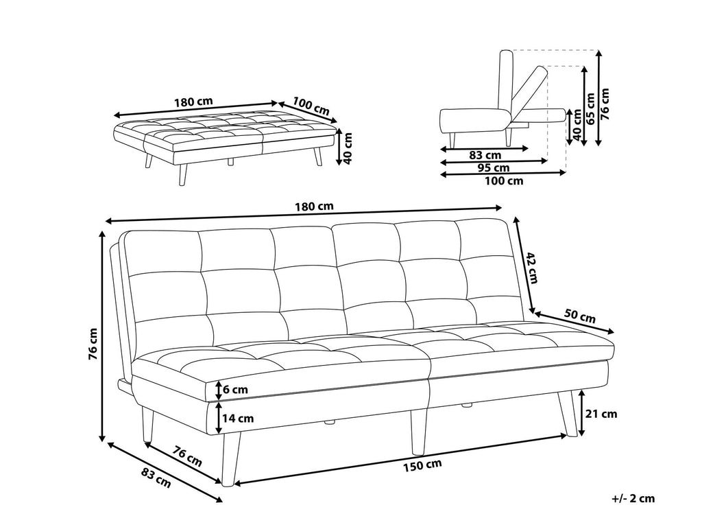 Sofa Bed RONNE Fabric Black 3 Seater