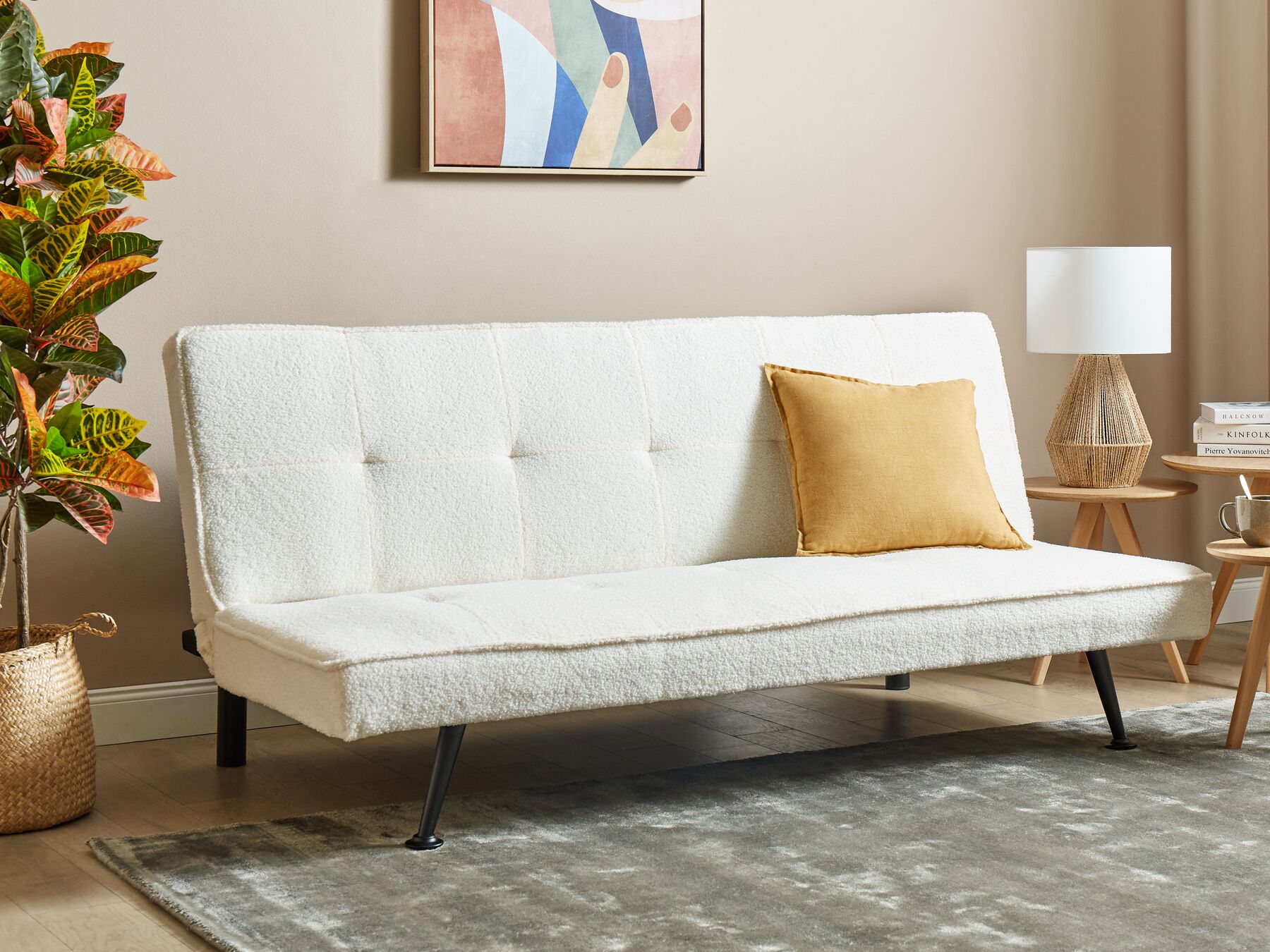 Sofa Bed HASLE Boucle White 3 Seater