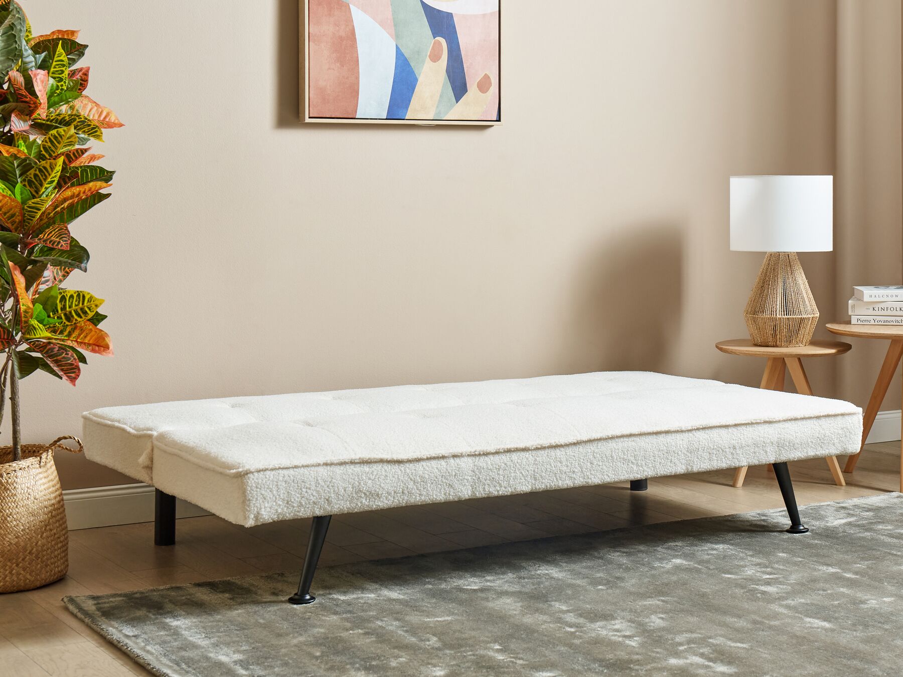 Sofa Bed HASLE Boucle White 3 Seater