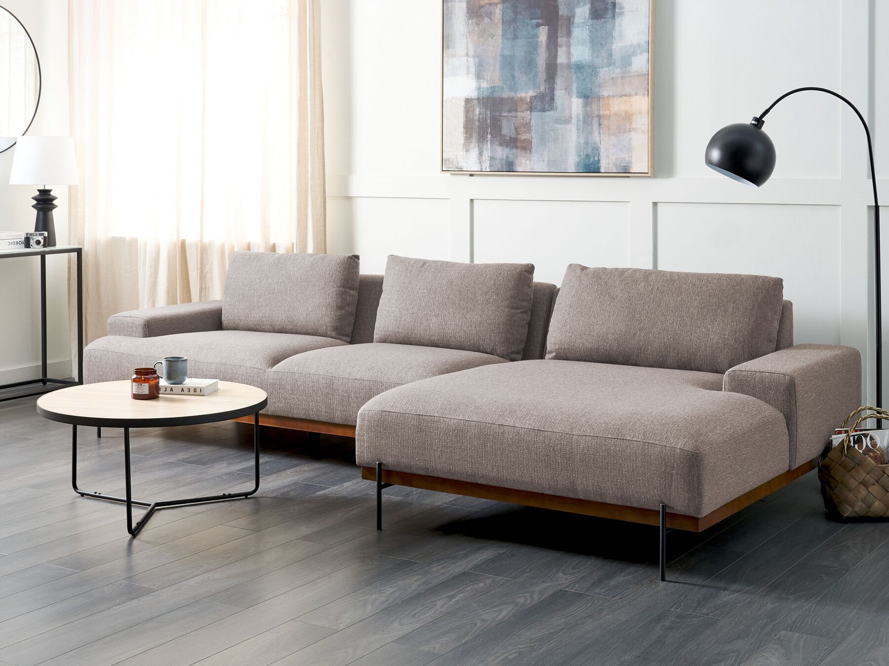 Corner Sofa MARIFERD Fabric Light Brown 3 Seater Left Hand