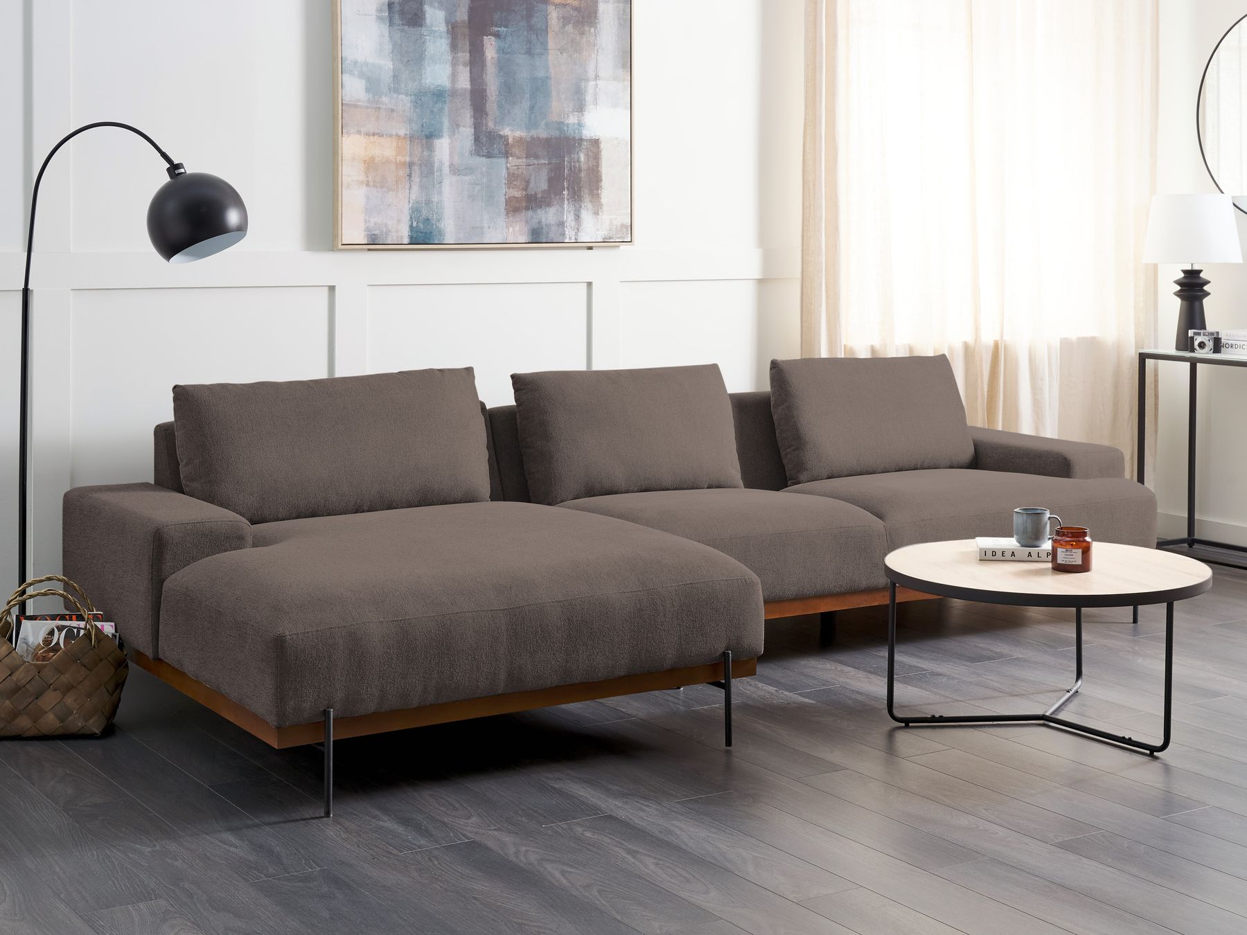 Corner Sofa MARIFERD Fabric Brown 3 Seater Right Hand